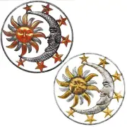 Metal Sculpture for Sun Moon Face Statue Wall Hanger Decorations for Indoor Outd