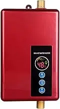 Electric Tankless Water Heater 5.5kW 220V, Hot Water Heater Digital Display, Electric Instant Hot Water Heater,for Home Kitchen Bathroom Shower,ChineseRed