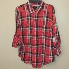NWT Simply Emma Orange Red Plaid Tab Sleeve Boyfriend Shirt Plus Size 1X