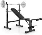 Adjustable Weight Bench & Barbell Rack Set, Strength Training Olympic Incline Fl