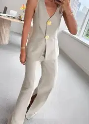 Commense Button Split Sleeveless Vest Wide Leg Pants Set XL New NWT Office