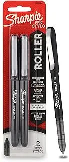 SHARPIE Black Roller Ball Pen |Smudge Proof Ideal for Regular Office Usage |Stationery Items | Needle Point (0.5mm) |Pack of 2