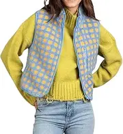 [Fumxincg] Women's Checkered Sherpa Fleece Vest Sleeveless Zip-Up Cardigan | High Collar Winter Warm Vest | Autumn Winter Cozy Fleece Outerwear for Women