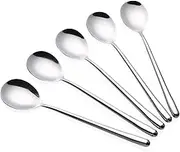 Chenshuo Spoons,Pack of 5, Long Handled Soup Spoons,Silver,Set of 5
