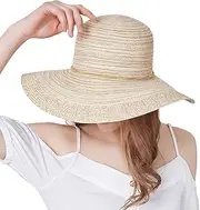 [Cauplse] Women Straw Hat Classic Wide Brim Travel Beach Cap Summer Floppy Sun Hat Outdoor Activities Packable Cotton Straw Beach Hat for Travel Panama Hat, Beige
