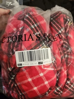 NWT Victoria's Secret Plush Cozy Soft Plaid Sherpa Bath Robe Size M/L PCKTS BELT
