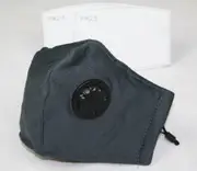 Reusable Cotton Cloth Face Mask w/ 2 PM2.5 Filters Adjustable w/ Breathing Valve 3Ply Slate Grey
