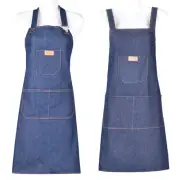 Adjustable Denim Apron with Multi Pockets Unisex Long Bib Aprons for Chef BBQ