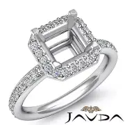 Asscher Semi Mount Halo Setting Diamond Engagement Ring 18k White Gold 0.36Ctw