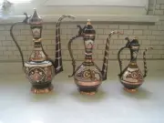Authentic Handmade Copper Turkish Pitcher Ewer ibrik 27cm Hand Carved Enameled