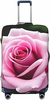 [CADREWY] Pink Rose Blossom Print Travel Suitcase Cover Luggage Protector with Elastic Anti Scratch for Carry On, Black, Medium