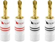 Nakamichi Excel Series 24k Gold Plated Banana Plug 12 AWG - 18 AWG Gauge Size 4mm Speakers Amplifier Hi-Fi AV Stereo Home Theatre Audio Wire Cable Screw Connector (4 Pcs (2-Pairs), BFA Plug)