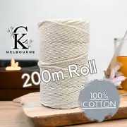 4MM 3ply macrame cord NATURAL Cotton Soft Rope 3 Strand Yarn Supplies Melbourne