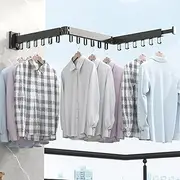 Clothes Drying Rack Wall Mounted Laundry Drying Rack Space Saver Folding Clothes Hanger Rack with Towel Bar for Laundry Balcony Mudroom Bedroom Patio (3 sections Black)