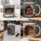 3D 3D Bookshelf Mug White Book Lovers Coffee Mug Gift A Library Shelf Cup