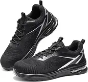 [Furuian] Composite Toe Shoes for Men Lightweight Composite Work Shoes Safety Shoes Not Steel Toe Sneakers Breathable Composite Toe Sneakers for Men Indestructible Safety Shoes for Men Black