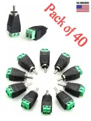 40pcs of Speaker Wire Cable to Audio RCA Male Connector Adapter Jack Plug