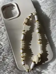 Beaded Phone Charm With A Turtle Charm Clay Beads & Pearl Beads Handmade Preppy