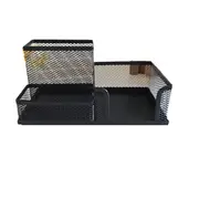 3 Grids Wrought Iron Mesh Stationery Storage Box Pen Holder Cosmetics Makeup Brushes Storage Shelf Bookshelf Desktop Sundries Organizer Home Office Supplies