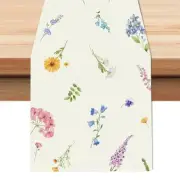 Floral Table Runner 13x72 Inch Blue Pink Purple Wildflowers Plants Seasonal