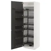 METOD high cabinet with pull-out larder, white/Voxtorp dark grey, 60x60x200 cm