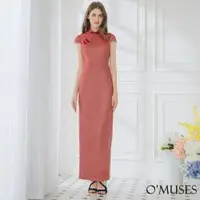 在飛比找樂天市場購物網優惠-訂製款金蔥紅色旗袍長禮服(7-4647)