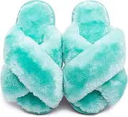 [eccbox] Girls Fluffy Slippers Kids Leopard Tie Dye Open Toe Memory Foam Slides Sandals Soft Plush Cross Band House Shoes Indoor Outdoor Slip On