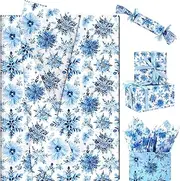 100 Sheets Christmas Snowflake Tissue Paper, 20 x 14in Blue Snowflake Print Wrapping Tissue Winter Art Decorative Tissue for Christmas Party Supplies