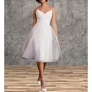 Engagement Little White Dresses Wedding Dresses A-Line V Neck Sleeveless Knee Length Satin Bridal Gowns With Sash / Ribbon Ruched 2025
