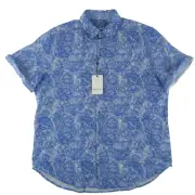 Robert Graham Floral Linen Blend Short Sleeve Button Up Shirt Mens XL Blue $198