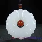 White Jade Lotus Pendant Jadeite Chinese Charm Necklace Men Women Amulet Gifts