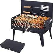 Portable Charcoal Grill with Tools Kit, Folding Barbecue Grill, Height Adjustable Outdoor Camping Campfire for Home Travel