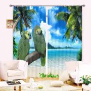 Seaside Green Parrot 3D Blockout Photo Print Curtain Fabric Curtains Window