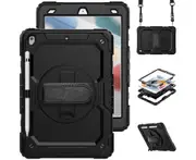 For Apple iPad iPad 9th 10.2" 2021 Kickstand Survivor Shockproof Case Heavy duty Cover - Black