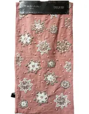 NEW TAHARI MAUVE,PINK,WHITE,SILVER PEARL,BEADED SNOW FLAKES TABLE RUNNER-14"x60"