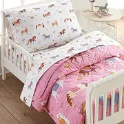 Wildkin 4-Piece Toddler Bed in a Bag – Cotton Comforter, Sheets & Pillowcase for Cozy Cuddles - Horses