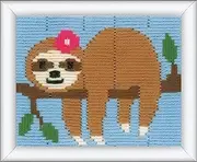Vervaco PN-0178725 Cute Sloth Stretch Stitch Embroidery Kit, Cotton, Multi-Colour, Approx. 16 x 12.5 cm / 6.4 x 5 Inches
