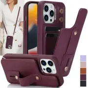 Case For iPhone 16 15 14 13 12 11 Pro Max Leather Wallet Crossbody Strap Stand