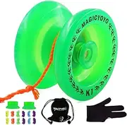 MAGICYOYO K1 Jojos Ball Glow in The Dark Professional Responsive JoJo for Children Beginners Luminous Yo-Yo, Plastic Yoyo with Yo Yo Bag + Yo-yo Glove + 5 JoJo Strings + 2 Hubstacks, Green
