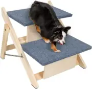 Large Dogs Wood Steps for High Beds, Sofa, Car, 2-in-1 Foldable Carpeted 2 Tiers