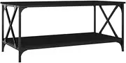 [vidaXL] Black Coffee Table - Elegant Engineered Wood and Iron Construct, Stable, with Practical Tabletop and Open Shelf for Living Room Decor