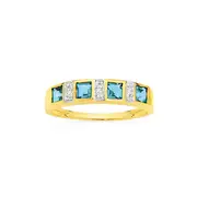9ct Gold, Blue Topaz & Diamond Ring in Blue