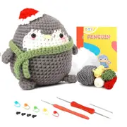 DIY Penguin Crochet Kit with Knitting Yarn Needles Plush Doll Easy(Gray)
