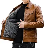 [JEShifangjiusu] Men's Leather Chain Jacket Men's Chain Jacket Fashion PU Collar Coat Winter Jacket Lightweight Locomotive Jacket