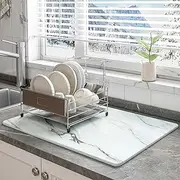 DAWNTREES Stone Drying Mat for Kitchen Counter Marble Stone Dish Drying Mat, Super Absorbent Quick Drying Diatomite Stone Dish Drying Mat,Non-Slip Mat (White 1 Pack)