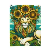Velveteen Plush Blanket Lion Majestic Sunflower Crown Serene Retro Illustration