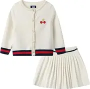 [LittleSpring] Girls Knit Sweater Outfits Cherry Cardigan and Skirt Sets