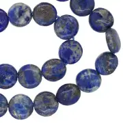 15.8" Natural Lapis Lazuli Flat Round Coin Beads 10mm Grade B #72025