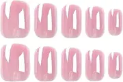 Short Press on Nails Chrome Pink Square Fake Nails, Chrome Powder Glazed Acrylic Nails, Shiny Glossy Gel False Nails Kits Salon Quality Stick Glue on Nails Tip 24 Pcs