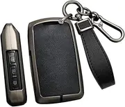 ontto 3-Buttons Key Fob Case Metal Frame Key Shell Leather Car Key Cover Fit for Mazda 3 Alexa CX5 CX8 CX4 CX30 2019 2020 Car Accessories Anti-Scratched Key Protector Black